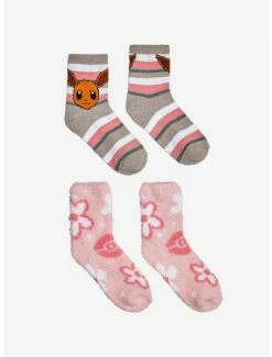 Outlet 😍 Pokemon Eevee Flowers Fuzzy 🧦 Socks 2 Pair ⭐