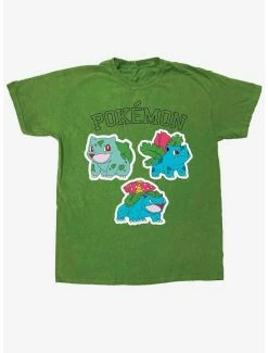 Best Pirce 🥰 Pokemon Grass Types Pigment Wash Boyfriend Fit 👧 Girls T-Shirt 🧨