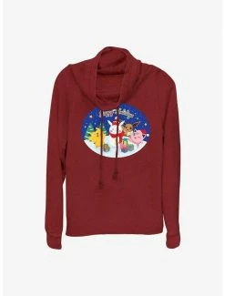 Best Sale 😀 Pokemon Happy Holidays Snowman Cowl Neck Long-Sleeve Top 🛒