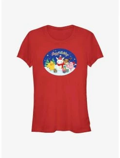Budget 🎁 Pokemon Happy Holidays Snowman 👧 Girls T-Shirt 😀