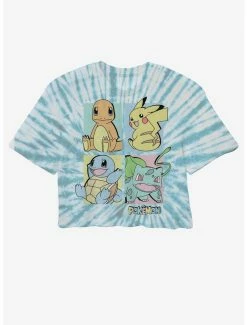 Budget 😉 Pokemon Kanto Starter Tie-Dye 👧 Girls Crop T-Shirt 🔥