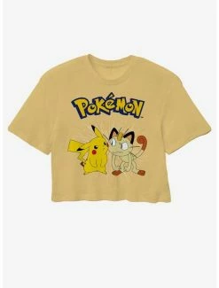 Wholesale ⌛ Pokemon Pikachu & Meowth 👧 Girls Crop T-Shirt 🔔