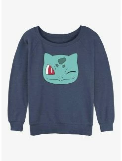 New ✨ Pokemon Bulbasaur Face 👧 Girls Slouchy Sweatshirt 😀