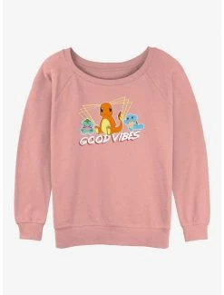 Best deal 😀 Pokemon Good Vibes With Charmander, Bulbasaur & Squirtle 👧 Girls Slouchy Sweatshirt ⌛