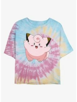 Cheapest 🥰 Pokemon Clefairy Tie-Dye 👧 Girls Crop T-Shirt 🤩