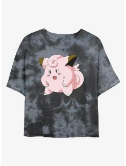 Flash Sale 🔥 Pokemon Clefairy Pose Tie-Dye 👧 Girls Crop T-Shirt 🤩