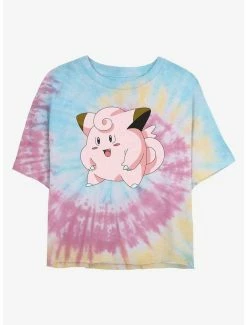 Promo 🤩 Pokemon Clefairy Pose Tie-Dye 👧 Girls Crop T-Shirt 🔥