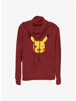 Buy 🛒 Pokemon Pikachu Face Cowl Neck Long-Sleeve Top 😀