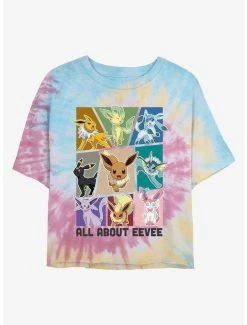 Best Sale 👏 Pokemon All About Eevee Tie-Dye 👧 Girls Crop T-Shirt 😉