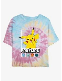Budget 😉 Pokemon Battle Lineup Pikachu, Squirtle, Bulbasaur, Charmander, & Snorlax Tie-Dye 👧 Girls Crop T-Shirt ⌛