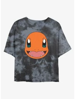 Discount ✨ Pokemon Charmander Face Tie-Dye 👧 Girls Crop T-Shirt 🎁