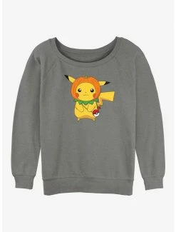 New 🔥 Pokemon Pumpkin Hat Pikachu 👧 Girls Slouchy Sweatshirt 🧨