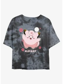 Promo 😍 Pokemon Clefairy Fairy Dance Tie-Dye 👧 Girls Crop T-Shirt ❤️