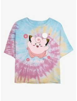 Budget 🎉 Pokemon Clefairy Fairy Dance Tie-Dye 👧 Girls Crop T-Shirt 🤩