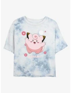 New 🥰 Pokemon Clefairy Fairy Dance Tie-Dye 👧 Girls Crop T-Shirt 🎉