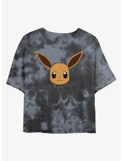 Best Sale 😍 Pokemon Eevee Face Tie-Dye 👧 Girls Crop T-Shirt ⌛
