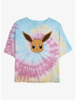 Hot Sale ✔️ Pokemon Eevee Face Tie-Dye 👧 Girls Crop T-Shirt 🌟