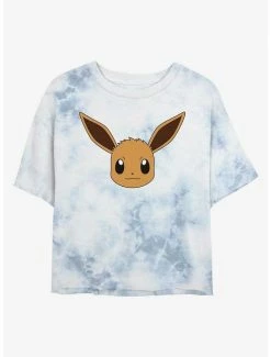 Best Sale 🛒 Pokemon Eevee Face Tie-Dye 👧 Girls Crop T-Shirt 🧨