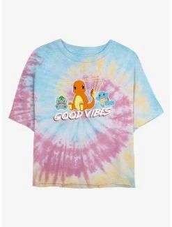Brand new 😉 Pokemon Good Vibes Starters Tie-Dye 👧 Girls Crop T-Shirt ⌛