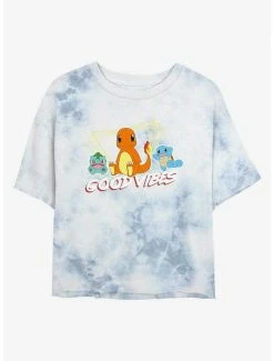 Best Pirce 🥰 Pokemon Good Vibes Starters Tie-Dye 👧 Girls Crop T-Shirt 🎉