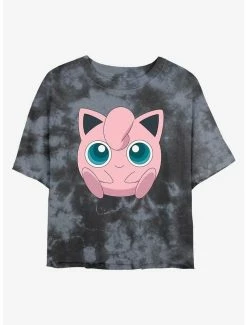 Coupon 😍 Pokemon Jigglypuff Face Tie-Dye 👧 Girls Crop T-Shirt 🌟