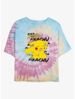Outlet 🔥 Pokemon Pikachu Cracks A Joke Tie-Dye 👧 Girls Crop T-Shirt 🛒