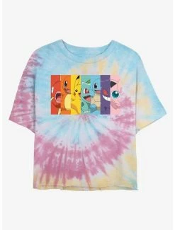 Best Sale 🛒 Pokemon Rainbow Faces Tie-Dye 👧 Girls Crop T-Shirt ⭐
