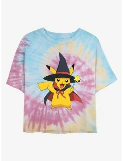 Promo 🤩 Pokemon Wizard Pikachu Tie-Dye 👧 Girls Crop T-Shirt ✨