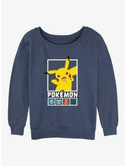 Promo 😀 Pokemon Battle Lineup Pikachu, Squirtle, Bulbasaur, Charmander, & Snorlax 👧 Girls Slouchy Sweatshirt 🔥