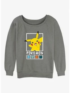 New 😍 Pokemon Battle Lineup Pikachu, Squirtle, Bulbasaur, Charmander, & Snorlax 👧 Girls Slouchy Sweatshirt 👏