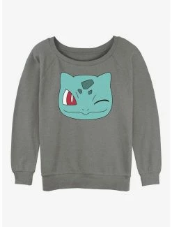 Discount ⭐ Pokemon Bulbasaur Face 👧 Girls Slouchy Sweatshirt ✔️