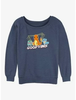 New 😉 Pokemon Good Vibes Starters 👧 Girls Slouchy Sweatshirt ✔️