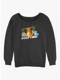 Coupon 🎁 Pokemon Good Vibes Starters 👧 Girls Slouchy Sweatshirt 🌟