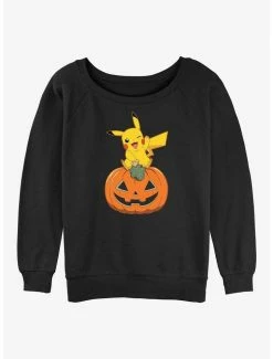 Deals 👏 Pokemon Pikachu Pumpkin 👧 Girls Slouchy Sweatshirt ❤️