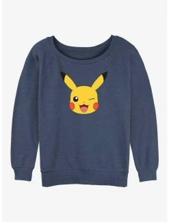 Best Pirce ✨ Pokemon Pikachu Face 👧 Girls Slouchy Sweatshirt 🤩