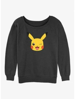 Best Pirce ⭐ Pokemon Pikachu Face 👧 Girls Slouchy Sweatshirt 😀