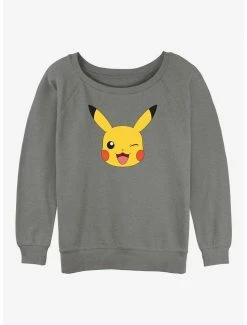 New 🥰 Pokemon Pikachu Face 👧 Girls Slouchy Sweatshirt 🔥