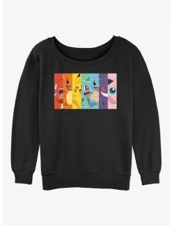 Best Sale ❤️ Pokemon Rainbow Faces 👧 Girls Slouchy Sweatshirt 👏