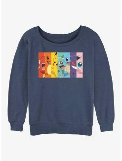 Buy 🎉 Pokemon Rainbow Faces 👧 Girls Slouchy Sweatshirt 🥰